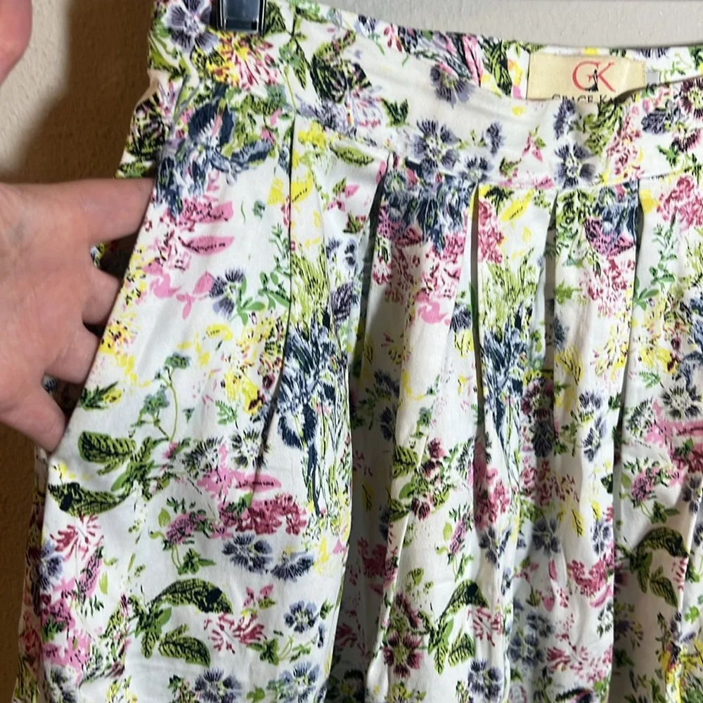 Grace Karin Floral Pleated Midi Knee Length Skirt Small